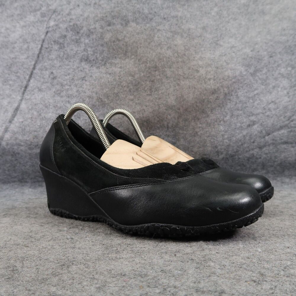 Merrell Shoes Womens 9.5 Wedge Slip On Fashion Classic Leather Lotus Black Comfy